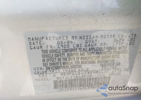 2024 Nissan Versa 1.6 S from USA, damaged, VIN 3N1CN8DV6RL898285